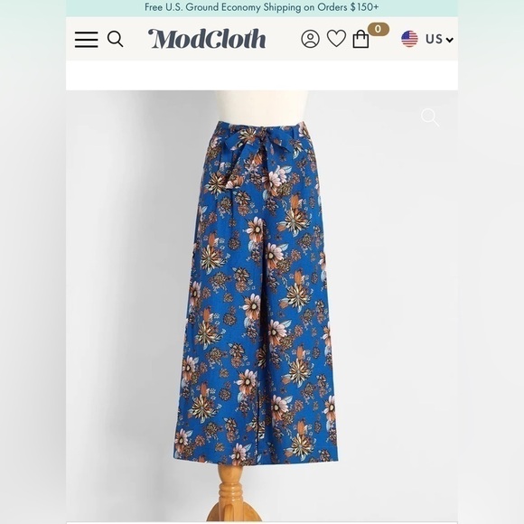 Sapphire Blue Floral ModCloth High-Vibration Energy Wide-Leg Pants - Picture 8 of 9